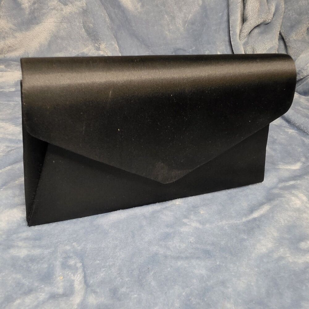 Vintage Lord & Taylor Black Satin Convertible Clutch Shoulder Bag Evening Purse